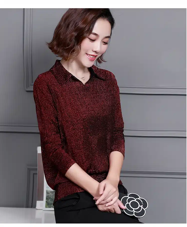 Blusas Mujer De Moda 2019 Korean Style Shiny Lurex Womens Tops and Blouses Plus Size Long Sleeve Blouse Sequin Streetwear Shirts 30