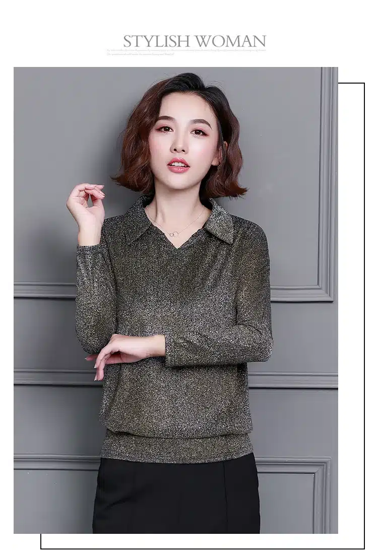 Blusas Mujer De Moda 2019 Korean Style Shiny Lurex Womens Tops and Blouses Plus Size Long Sleeve Blouse Sequin Streetwear Shirts 33