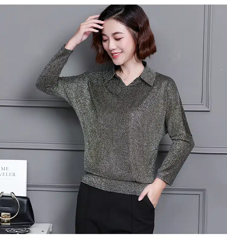 Blusas Mujer De Moda 2019 Korean Style Shiny Lurex Womens Tops and Blouses Plus Size Long Sleeve Blouse Sequin Streetwear Shirts 34