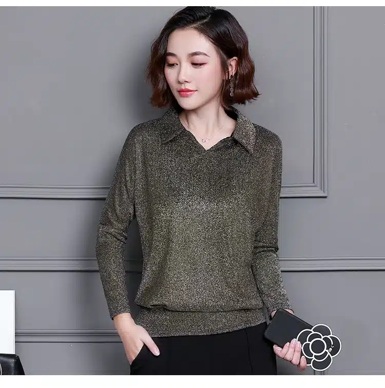 Blusas Mujer De Moda 2019 Korean Style Shiny Lurex Womens Tops and Blouses Plus Size Long Sleeve Blouse Sequin Streetwear Shirts 35
