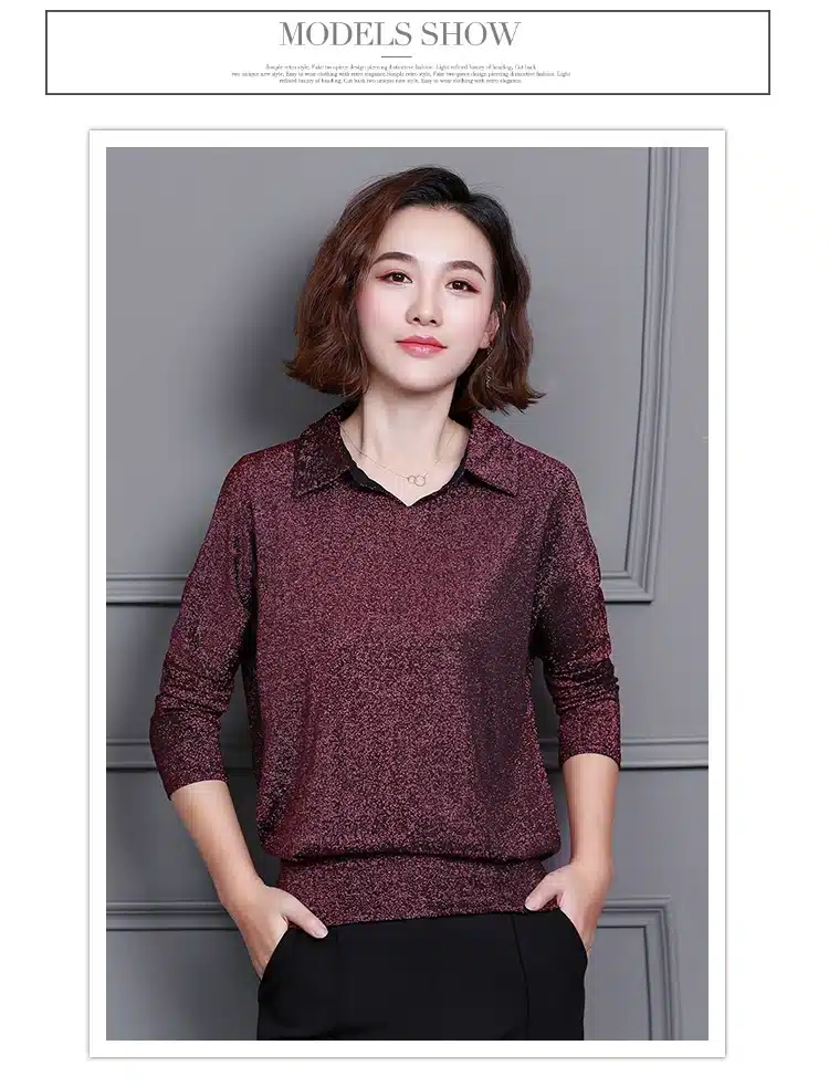 Blusas Mujer De Moda 2019 Korean Style Shiny Lurex Womens Tops and Blouses Plus Size Long Sleeve Blouse Sequin Streetwear Shirts 39
