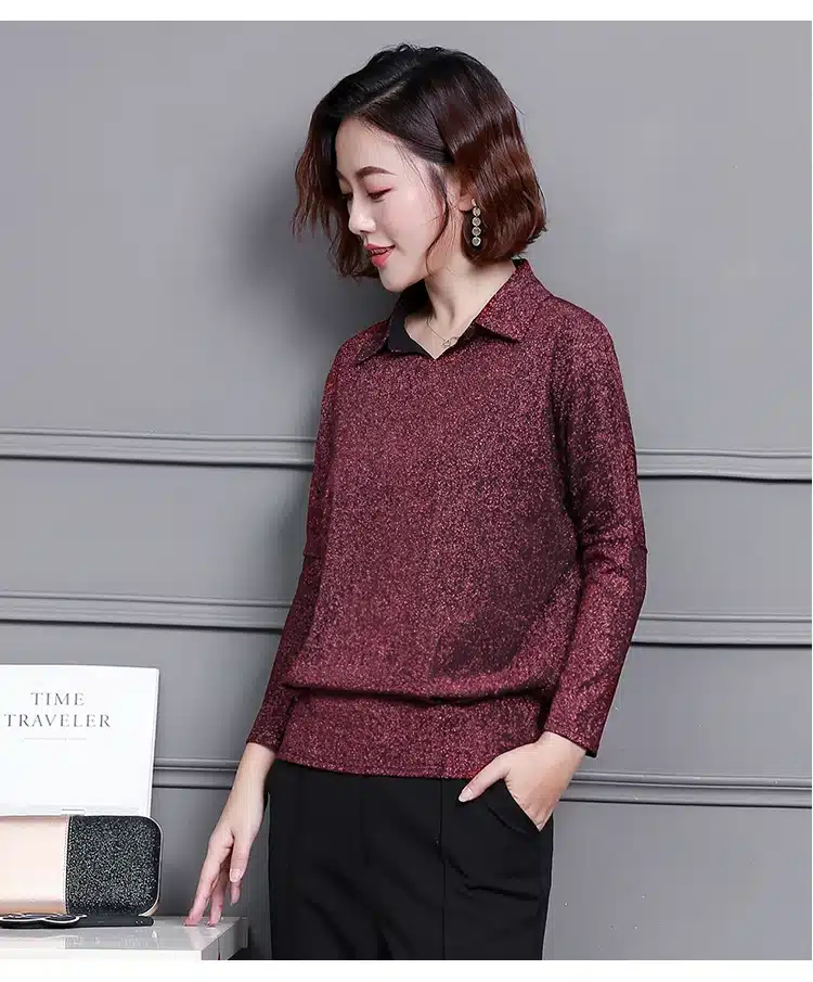 Blusas Mujer De Moda 2019 Korean Style Shiny Lurex Womens Tops and Blouses Plus Size Long Sleeve Blouse Sequin Streetwear Shirts 43