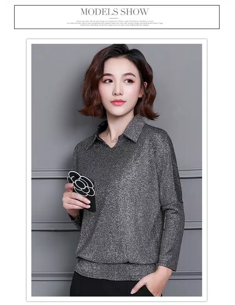 Blusas Mujer De Moda 2019 Korean Style Shiny Lurex Womens Tops and Blouses Plus Size Long Sleeve Blouse Sequin Streetwear Shirts 44
