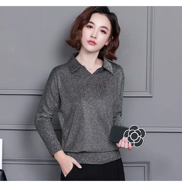 Blusas Mujer De Moda 2019 Korean Style Shiny Lurex Womens Tops and Blouses Plus Size Long Sleeve Blouse Sequin Streetwear Shirts 48