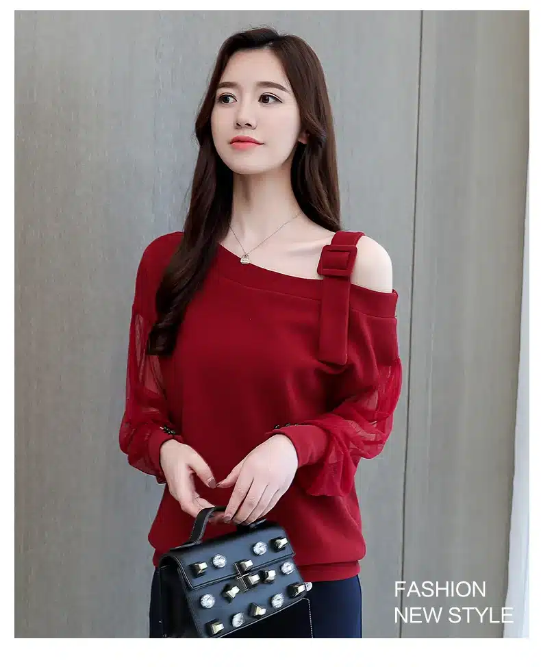 Autumn long sleeve shirt women fashion woman blouses 2019 sexy off shoulder top solid women blouse shirt clothing female 1224 40 21