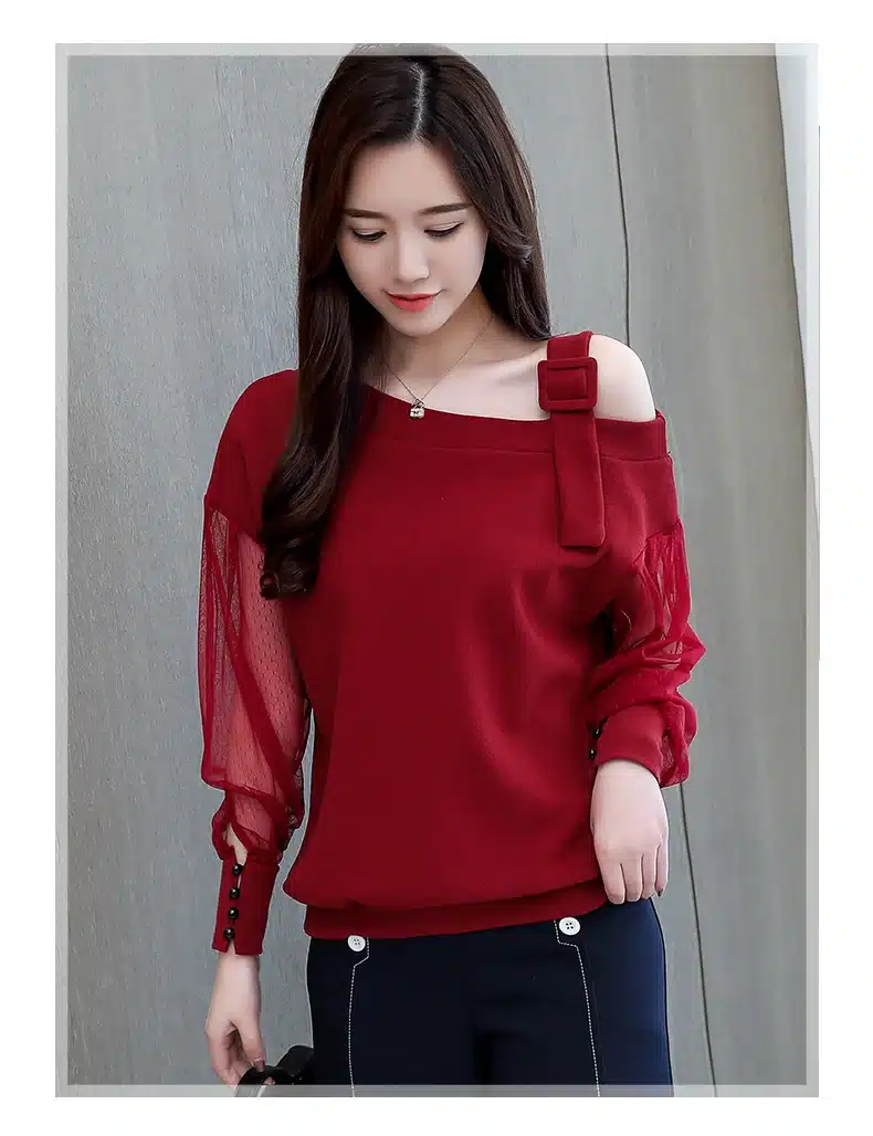 Autumn long sleeve shirt women fashion woman blouses 2019 sexy off shoulder top solid women blouse shirt clothing female 1224 40 22
