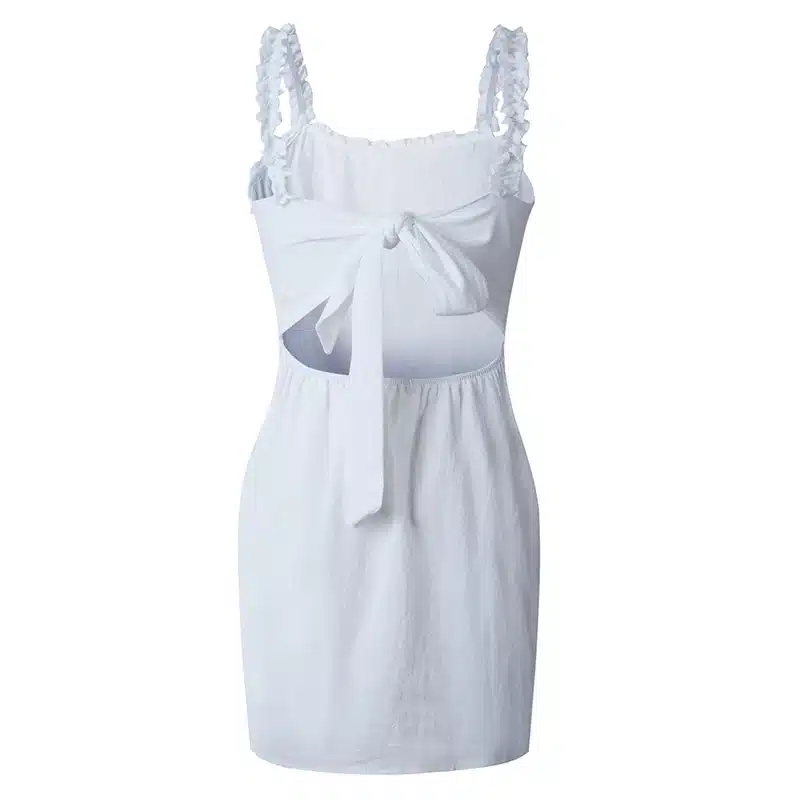 Nadafair ruffles women sexy bodycon summer dress 2019 backless casual mini dress single-breasted lace up beach strap wrap dress 30