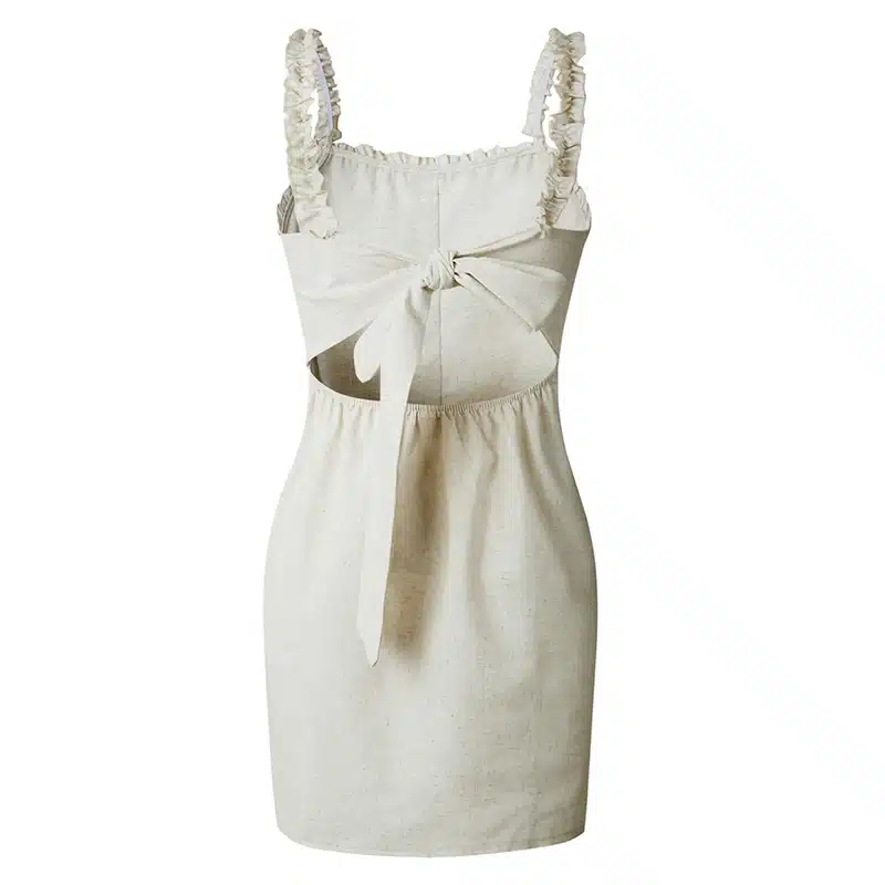 Nadafair ruffles women sexy bodycon summer dress 2019 backless casual mini dress single-breasted lace up beach strap wrap dress 33