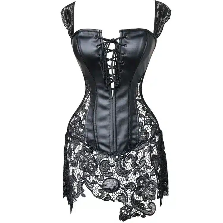 S-6XL Plus Size Corset Steampunk Women Black Faux Leather&Lace Sexy Lingerie Corset Dress Leather Corset 2019 Underbust Corset 7