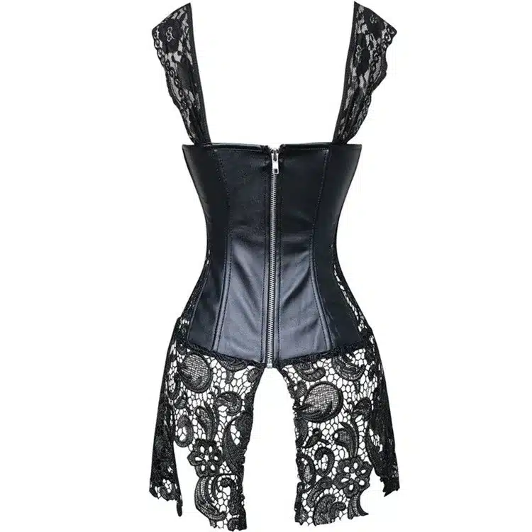 S-6XL Plus Size Corset Steampunk Women Black Faux Leather&Lace Sexy Lingerie Corset Dress Leather Corset 2019 Underbust Corset 8