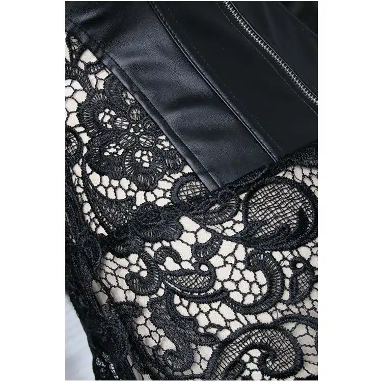 S-6XL Plus Size Corset Steampunk Women Black Faux Leather&Lace Sexy Lingerie Corset Dress Leather Corset 2019 Underbust Corset 11