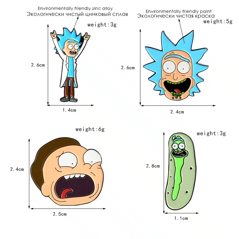 4pcs/set Rick And Morty Pin Rick And Moti Pins set Cucumber Cartoon character Brooches Enamel Lapel Pin Badge Jewelry for Kids 13