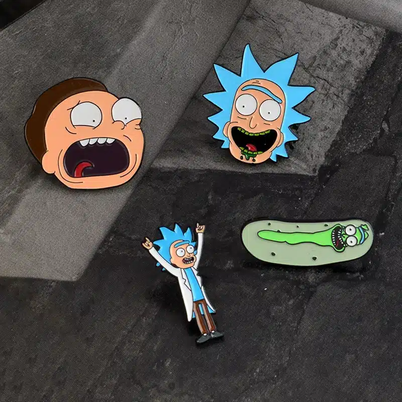 4pcs/set Rick And Morty Pin Rick And Moti Pins set Cucumber Cartoon character Brooches Enamel Lapel Pin Badge Jewelry for Kids 15