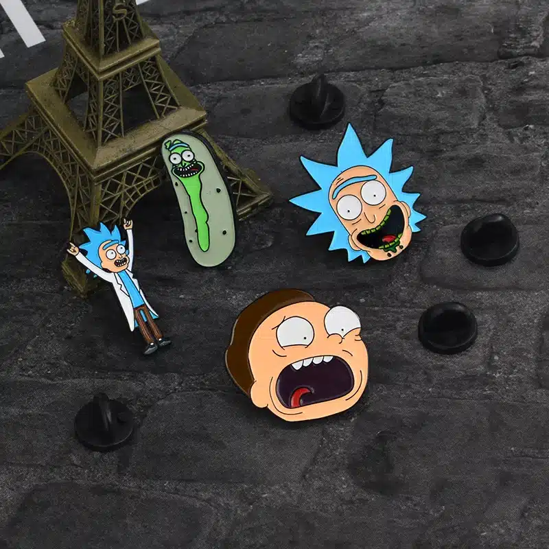 4pcs/set Rick And Morty Pin Rick And Moti Pins set Cucumber Cartoon character Brooches Enamel Lapel Pin Badge Jewelry for Kids 19