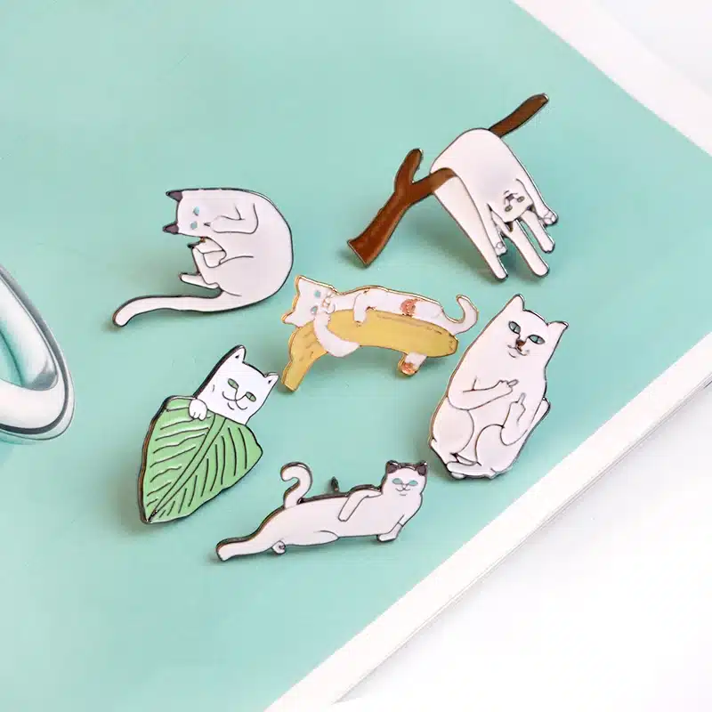 6PCS/SET Funny Cat Middle Finger cat enamel pins Hard enamel lapel pins Badges Brooches Cat pins Backpack Hats Accessories 12