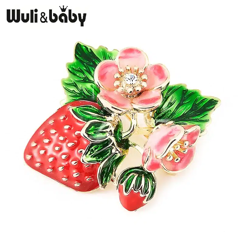 Wuli&baby Trendy Red Strawberry Enamel Brooches For Men Women's Classic Fruits Weddings Party Banquet Brooch Women's Accessories 13
