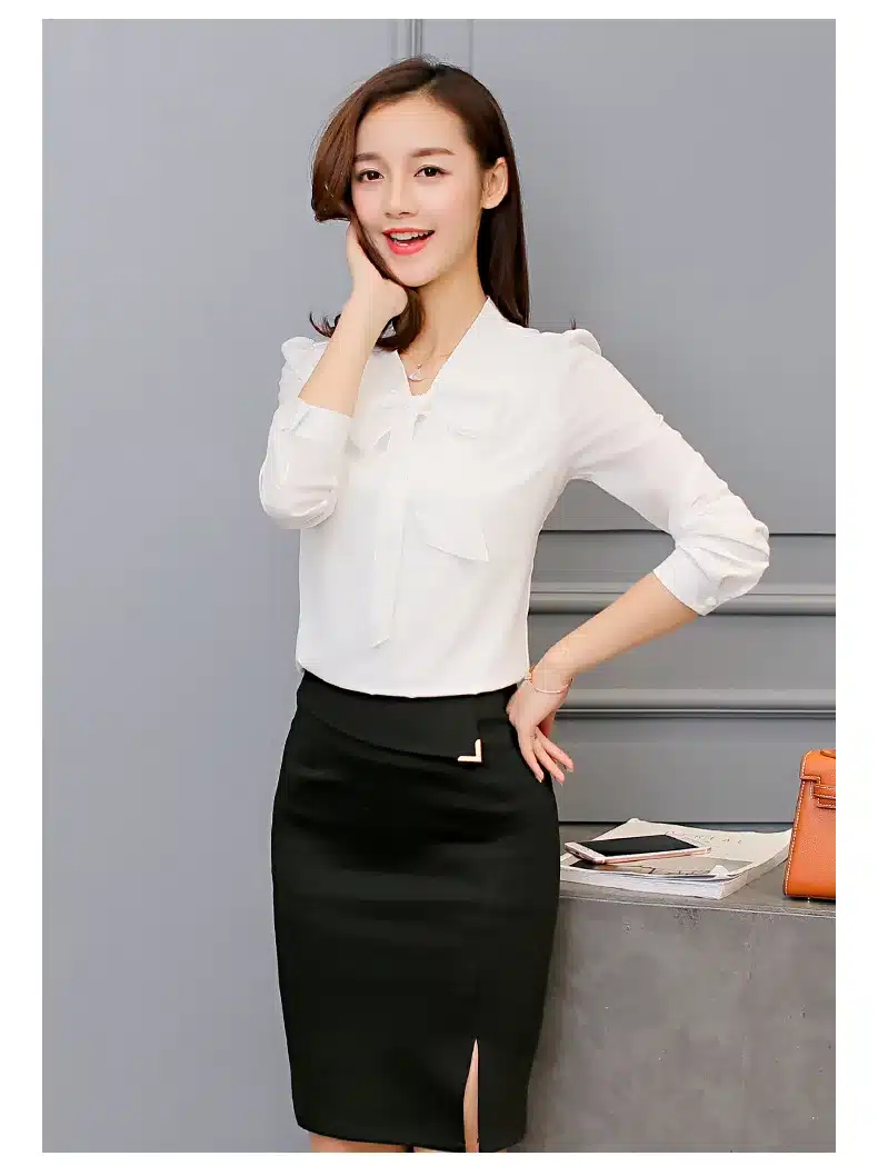 Autumn 2019 Women White Shirt Long Sleeve Black Shirt Korean Women Clothing Streetwear Slim Chiffon Blouse Elegant Women Tops 15