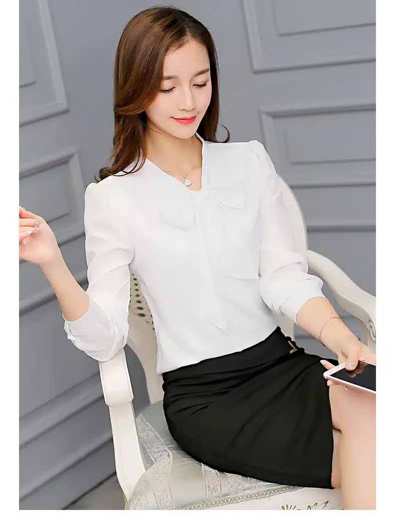 Autumn 2019 Women White Shirt Long Sleeve Black Shirt Korean Women Clothing Streetwear Slim Chiffon Blouse Elegant Women Tops 19