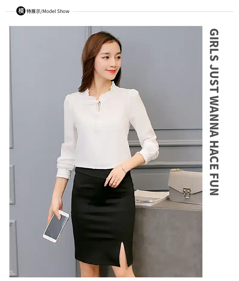 Autumn 2019 Women White Shirt Long Sleeve Black Shirt Korean Women Clothing Streetwear Slim Chiffon Blouse Elegant Women Tops 26