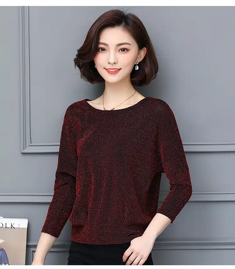 Shiny Sequin Blouse Women Tunic Fashion Woman Blouses 2019 Spring Summer OL Womens Tops and Blouses Plus Size Bat Sleeve Shirts 21