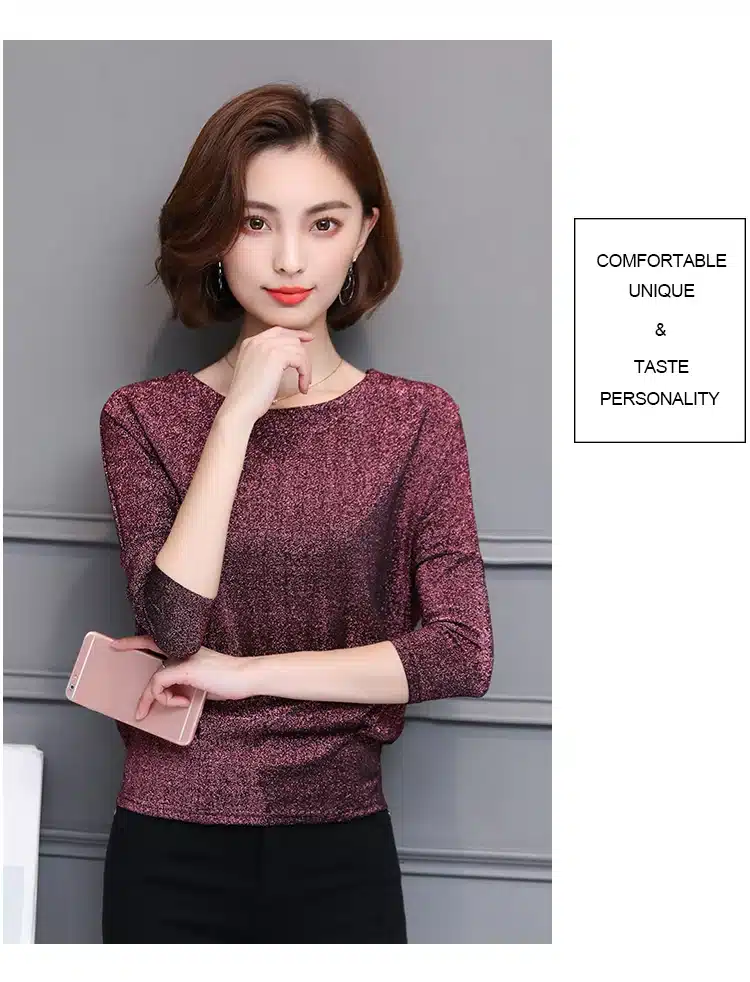 Shiny Sequin Blouse Women Tunic Fashion Woman Blouses 2019 Spring Summer OL Womens Tops and Blouses Plus Size Bat Sleeve Shirts 25