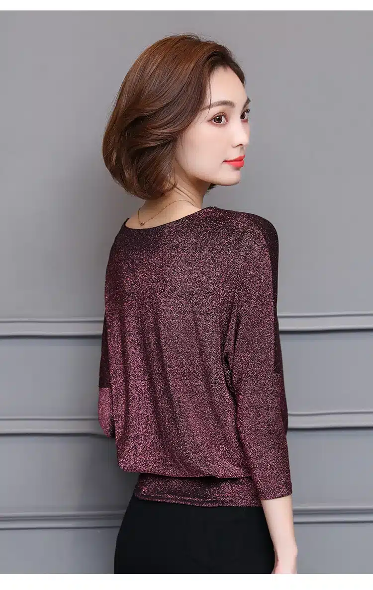 Shiny Sequin Blouse Women Tunic Fashion Woman Blouses 2019 Spring Summer OL Womens Tops and Blouses Plus Size Bat Sleeve Shirts 26