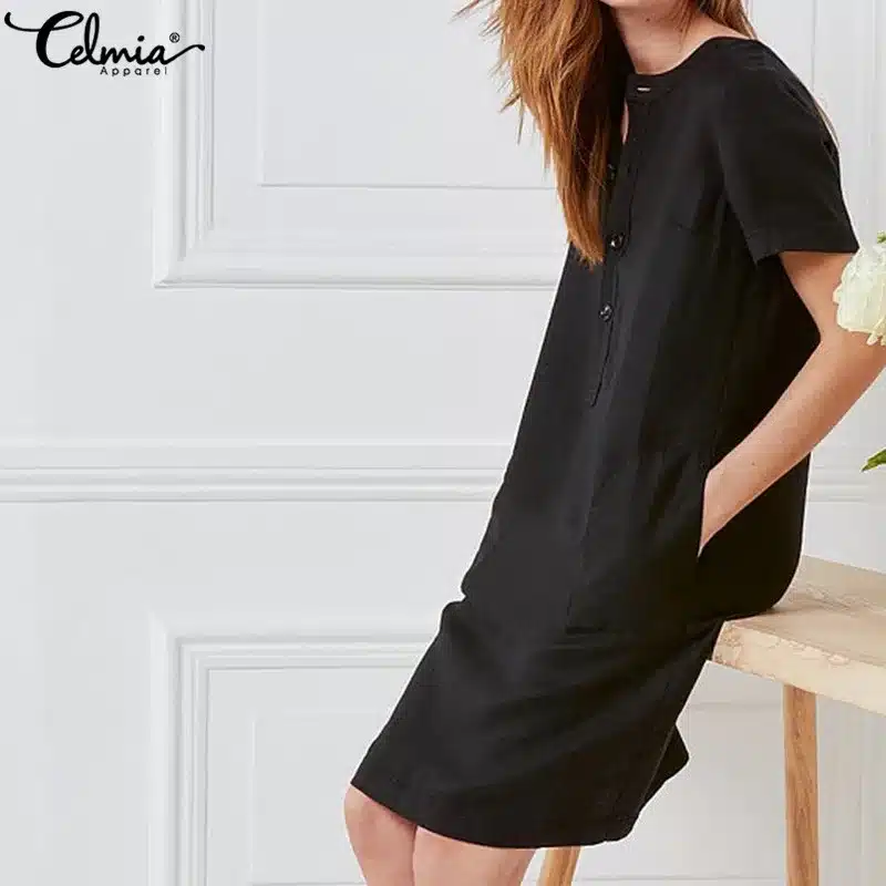 Plus Size Women Linen Shirt Dresses 2019 Celmia Summer Mini Dress Vintage Cotton Short Sleeve Vestido Robe Femme Beach Sundress 20