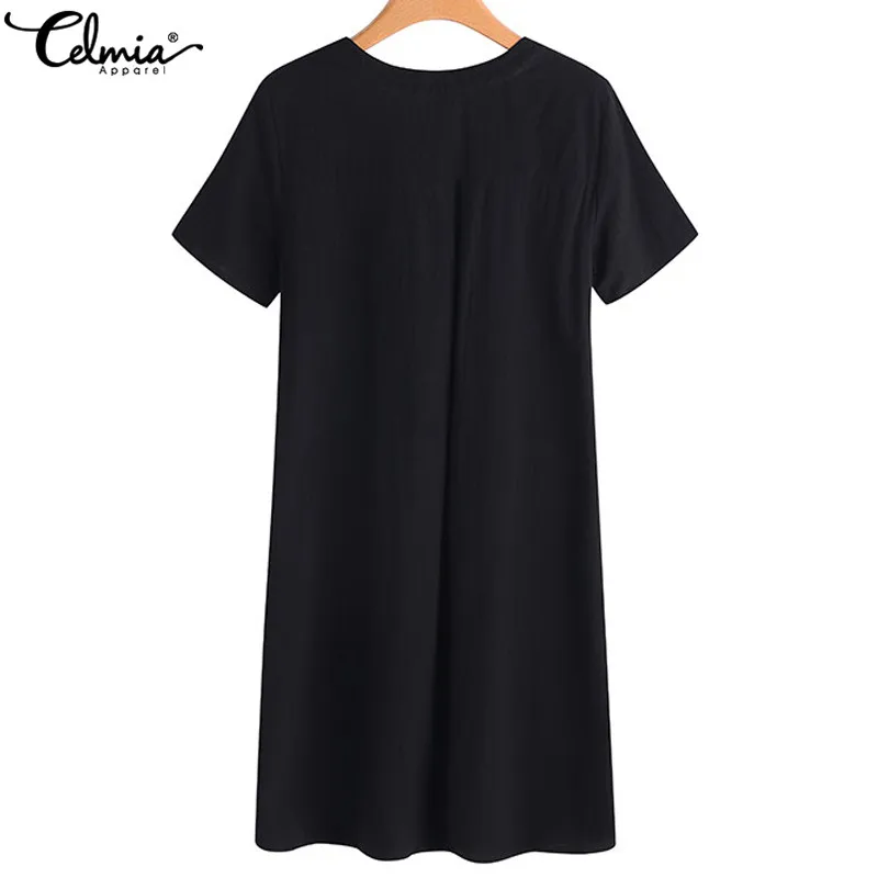 Plus Size Women Linen Shirt Dresses 2019 Celmia Summer Mini Dress Vintage Cotton Short Sleeve Vestido Robe Femme Beach Sundress 23