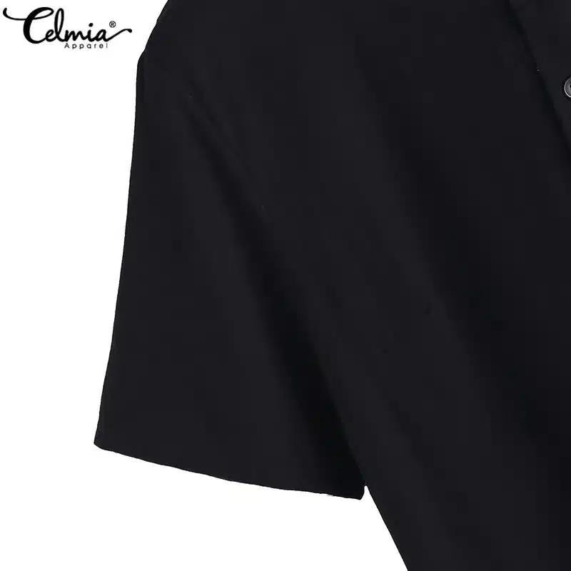 Plus Size Women Linen Shirt Dresses 2019 Celmia Summer Mini Dress Vintage Cotton Short Sleeve Vestido Robe Femme Beach Sundress 26