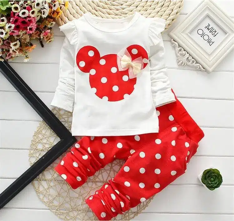 LILIGIRL Baby Girls Sport Clothes Sets 2019 Newborn Cotton Mickey T-Shirt+Polka Dot Pants Suit for Kids Tops Trousers Clothing 4