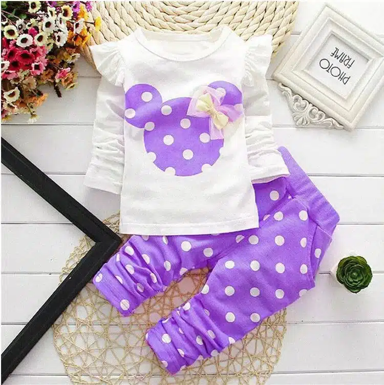 LILIGIRL Baby Girls Sport Clothes Sets 2019 Newborn Cotton Mickey T-Shirt+Polka Dot Pants Suit for Kids Tops Trousers Clothing 6