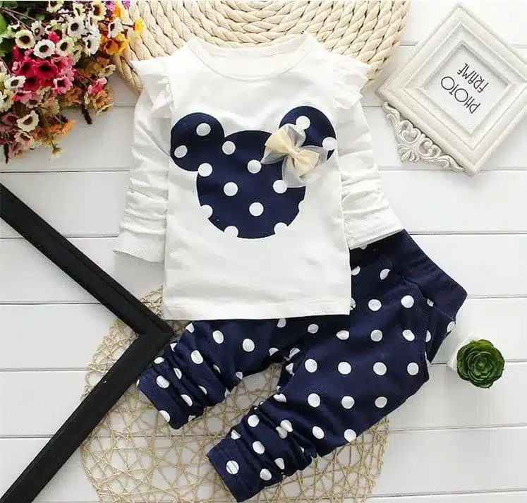 LILIGIRL Baby Girls Sport Clothes Sets 2019 Newborn Cotton Mickey T-Shirt+Polka Dot Pants Suit for Kids Tops Trousers Clothing 7