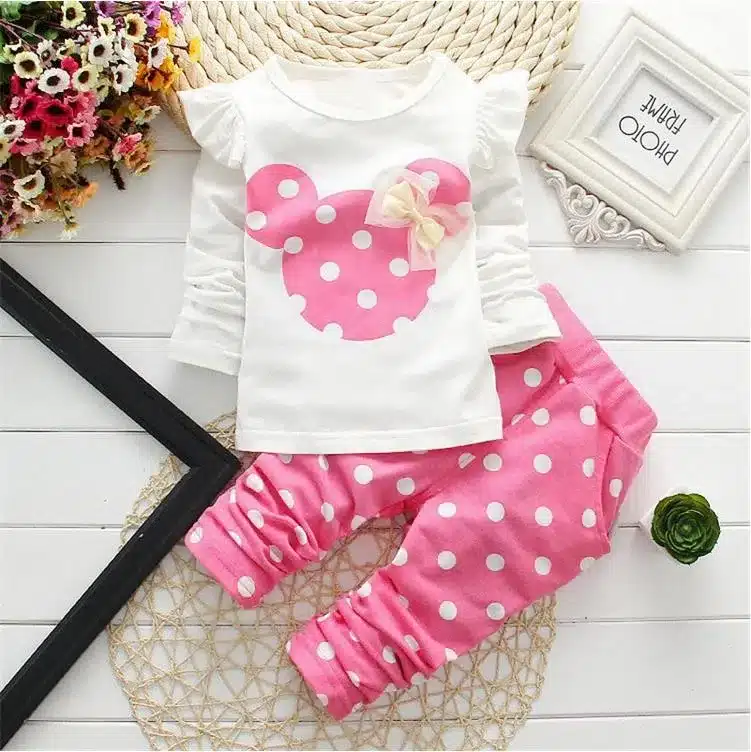 LILIGIRL Baby Girls Sport Clothes Sets 2019 Newborn Cotton Mickey T-Shirt+Polka Dot Pants Suit for Kids Tops Trousers Clothing 9