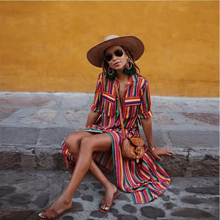 Short Sleeve Boho Striped Casual Long Dress Summer 2019 Vintage Women Dress Elegant Streetwear Loose Sexy Black Shirt Dresses 13