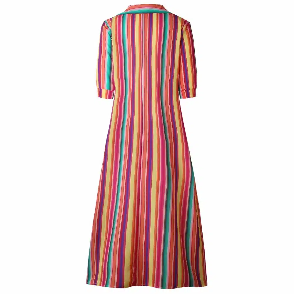 Short Sleeve Boho Striped Casual Long Dress Summer 2019 Vintage Women Dress Elegant Streetwear Loose Sexy Black Shirt Dresses 15