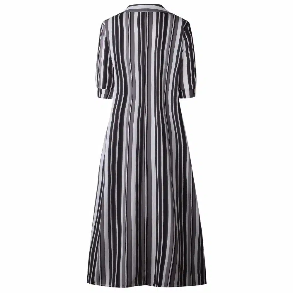 Short Sleeve Boho Striped Casual Long Dress Summer 2019 Vintage Women Dress Elegant Streetwear Loose Sexy Black Shirt Dresses 18