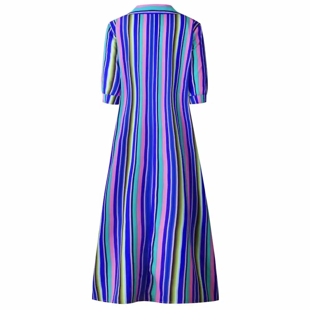 Short Sleeve Boho Striped Casual Long Dress Summer 2019 Vintage Women Dress Elegant Streetwear Loose Sexy Black Shirt Dresses 21
