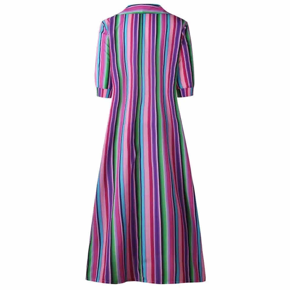 Short Sleeve Boho Striped Casual Long Dress Summer 2019 Vintage Women Dress Elegant Streetwear Loose Sexy Black Shirt Dresses 24
