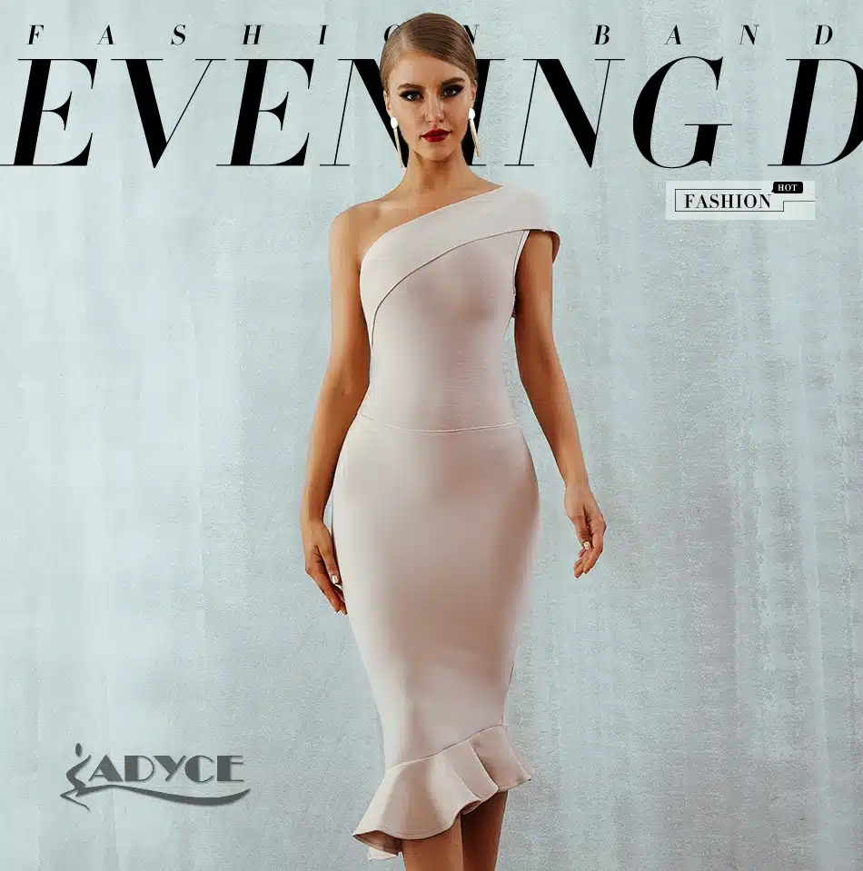 Adyce 2019 New Summer Women Bandage Dress Vestidos One Shoulder Sleeveless Ruffles Nightclub Dress Celebrity Evening Party Dress 9