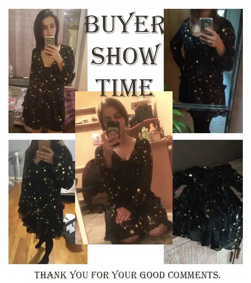 HDY Haoduoyi Star Moon Print Dress 2019 Spring Black Long Sleeve Elegant Party Dresses New Year Lining Suit Two Midi-Dresses 15