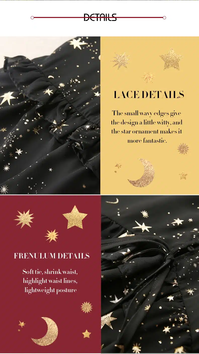 HDY Haoduoyi Star Moon Print Dress 2019 Spring Black Long Sleeve Elegant Party Dresses New Year Lining Suit Two Midi-Dresses 17