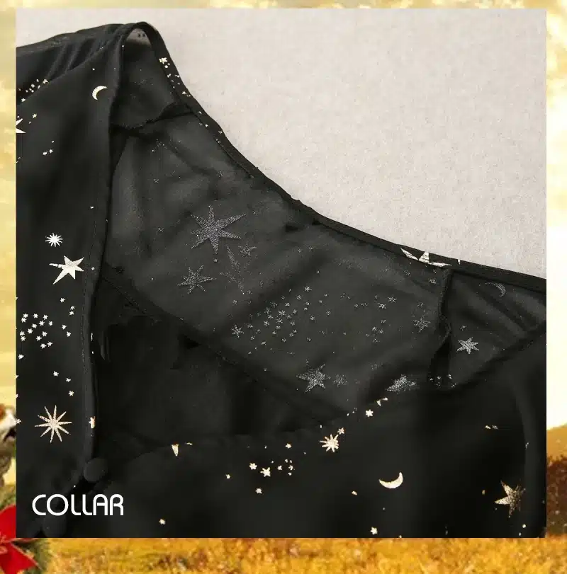 HDY Haoduoyi Star Moon Print Dress 2019 Spring Black Long Sleeve Elegant Party Dresses New Year Lining Suit Two Midi-Dresses 25