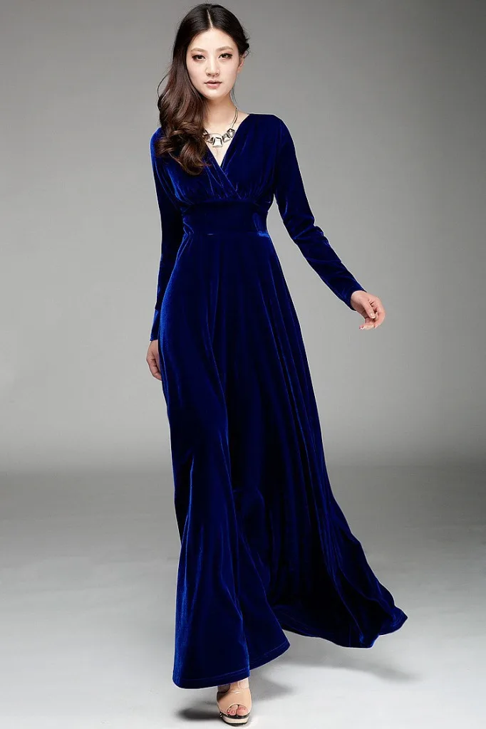 ALABIFU Autumn Winter Dress Women 2019 Casual Vintage Ball Gown Velvet Dress Plus Size 3XL Sexy Long Party Dress Vestidos 37