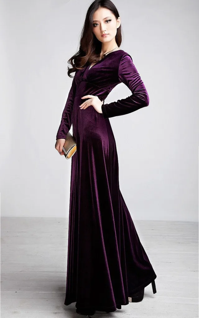 ALABIFU Autumn Winter Dress Women 2019 Casual Vintage Ball Gown Velvet Dress Plus Size 3XL Sexy Long Party Dress Vestidos 39