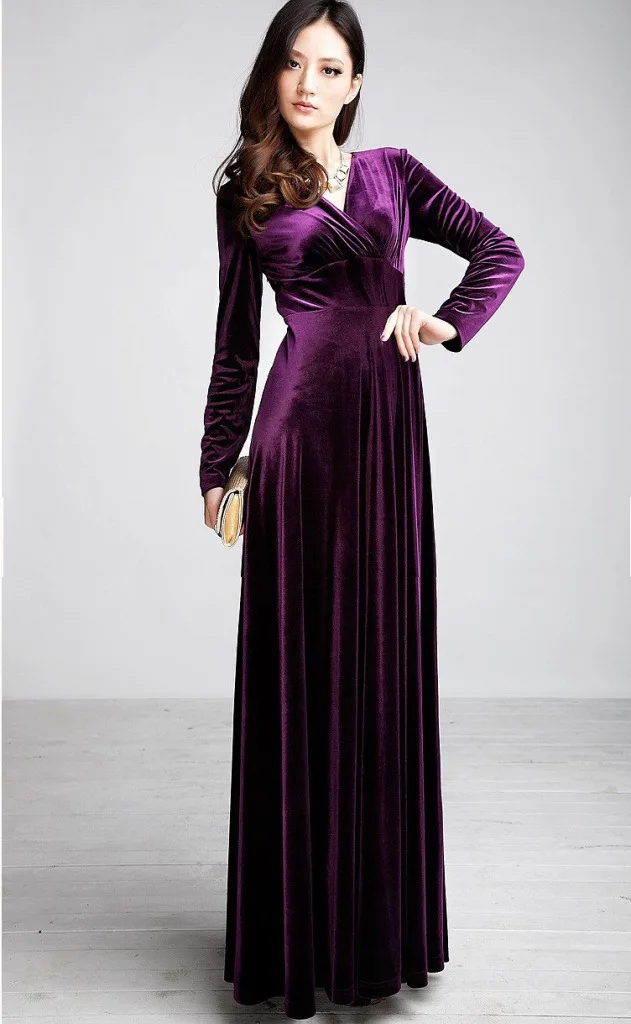 ALABIFU Autumn Winter Dress Women 2019 Casual Vintage Ball Gown Velvet Dress Plus Size 3XL Sexy Long Party Dress Vestidos 40