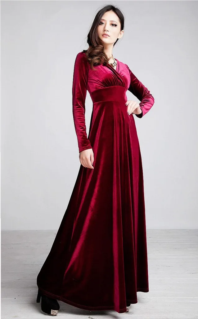 ALABIFU Autumn Winter Dress Women 2019 Casual Vintage Ball Gown Velvet Dress Plus Size 3XL Sexy Long Party Dress Vestidos 43