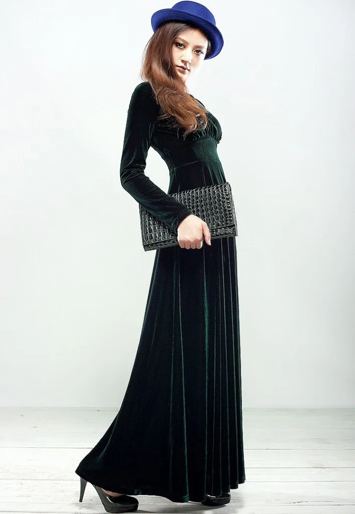 ALABIFU Autumn Winter Dress Women 2019 Casual Vintage Ball Gown Velvet Dress Plus Size 3XL Sexy Long Party Dress Vestidos 60