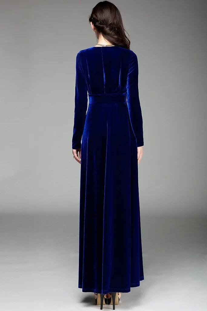 ALABIFU Autumn Winter Dress Women 2019 Casual Vintage Ball Gown Velvet Dress Plus Size 3XL Sexy Long Party Dress Vestidos 71