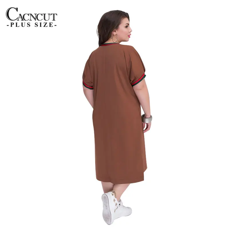 CACNCUT 5XL 6XL 2019 Plus Size Straight Dresses Women O-Neck With Zippers Big Size Summer Casual Loose Solid Dress Red Vestidos 25