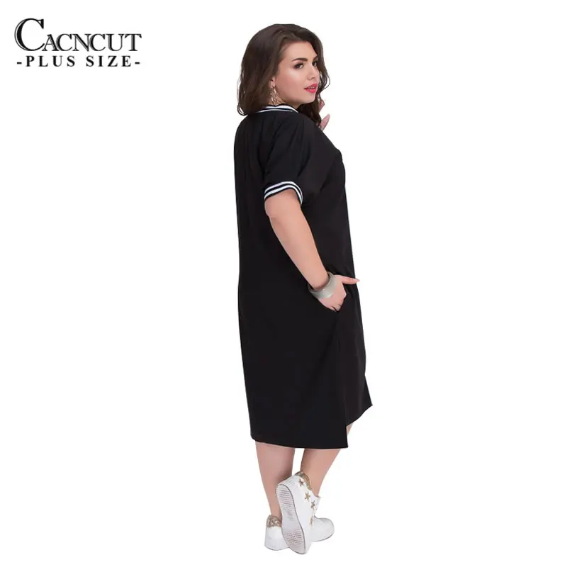 CACNCUT 5XL 6XL 2019 Plus Size Straight Dresses Women O-Neck With Zippers Big Size Summer Casual Loose Solid Dress Red Vestidos 31